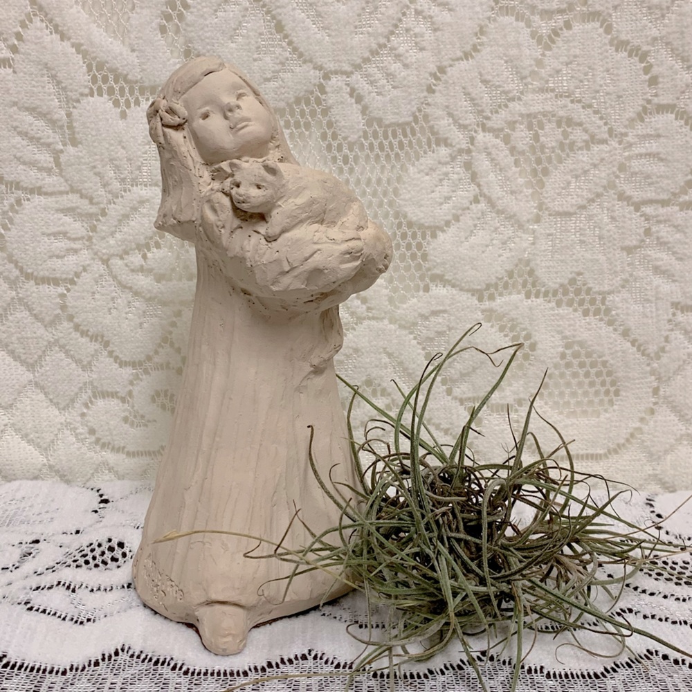 Vintage Dee Crowley Sculpture of Girl w Cat